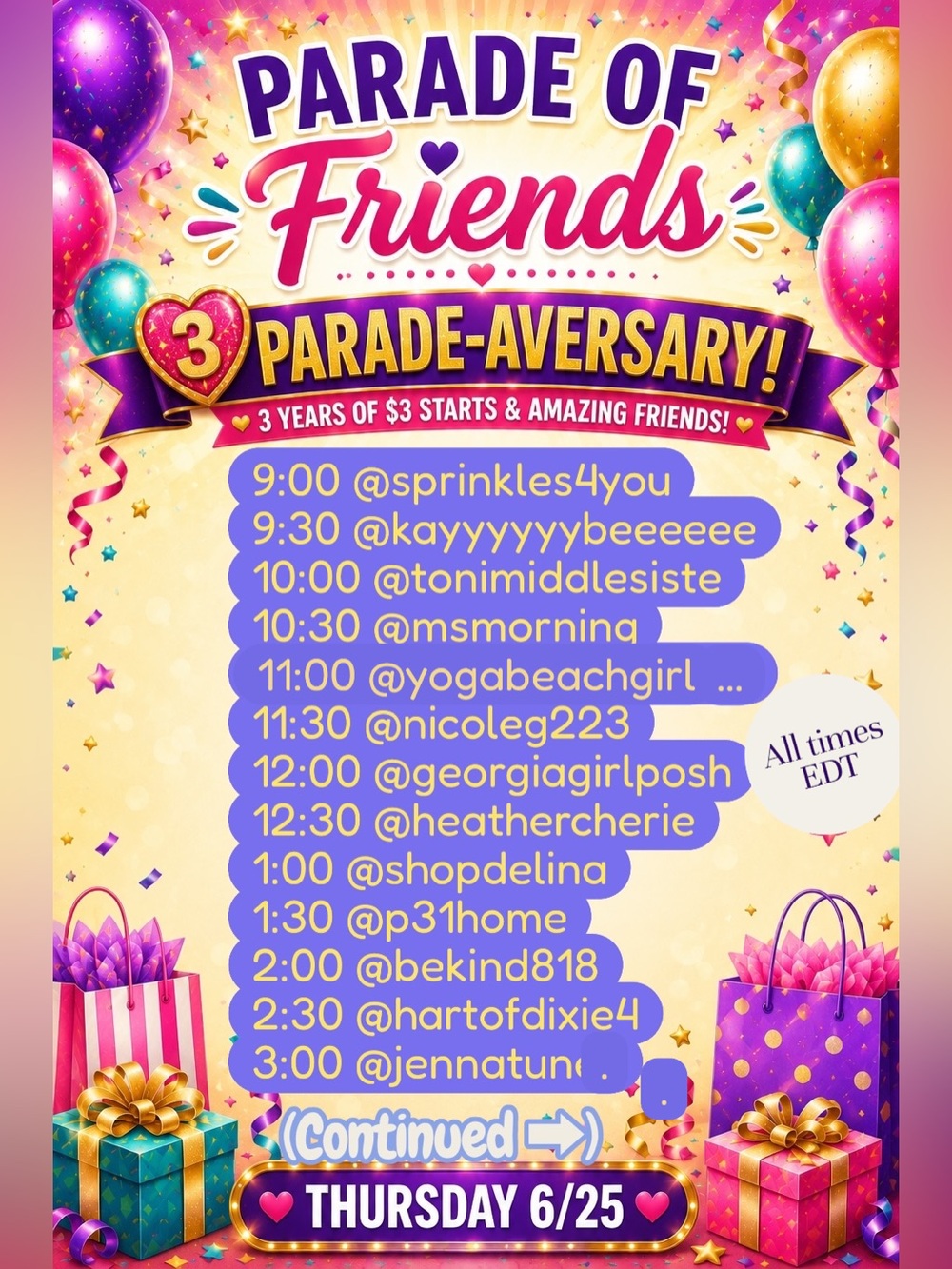 $3 STARTS PARADE OF FRIENDS 3 YEAR ANNIVERSARY THURSDAY 6/25 - Picture 2 of 5